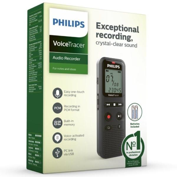 Grabadora de Voz Philips VoiceTracer DVT1160/ 8kHz/ Negro