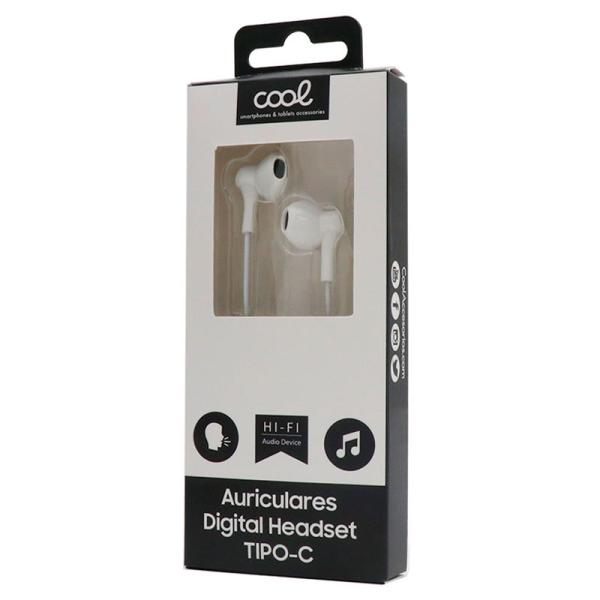 Auriculares Botón COOL Stereo Tipo-C Con Micro (Digital) Blanco