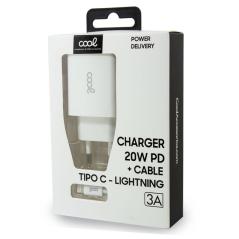 Cargador Red para iPhone COOL Entrada TIPO-C PD + Cable Tipo C - Lightning 1,2 metros (20W)