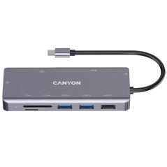 Docking USB Tipo-C Canyon CNS-TDS11/ 1 HDMI/ 3 USB/ 1 RJ45/ 1 Audio/ 1 USB Tipo-C/ 1 Lector Tarjetas/ Gris Oscuro
