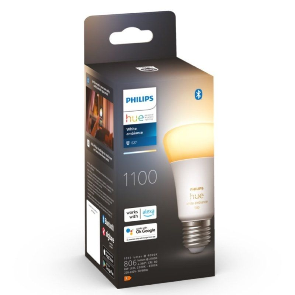 Bombilla Led Inteligente Philips Hue White Ambiance A60/ Casquillo E27/ 8W/ 1100 Lúmenes/ 2200K-6500K/ Precisa Philips Hue Bridg