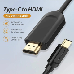 Cable Conversor HDMI 1.4 4K Vention CGUBG/ USB Tipo-C Macho - HDMI Macho/ 1.5m/ Negro