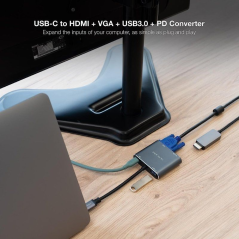 Conversor Nanocable 10.16.4304/ USB Tipo-C Macho/ HDMI 4K Hembra - VGA Hembra - USB Tipo-C PD Hembra - USB Hembra/ 15cm/ Gris