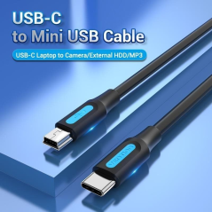 Cable USB 2.0 Tipo-C Vention COWBF/ USB Tipo-C Macho - MiniUSB Macho/ 1m/ Negro