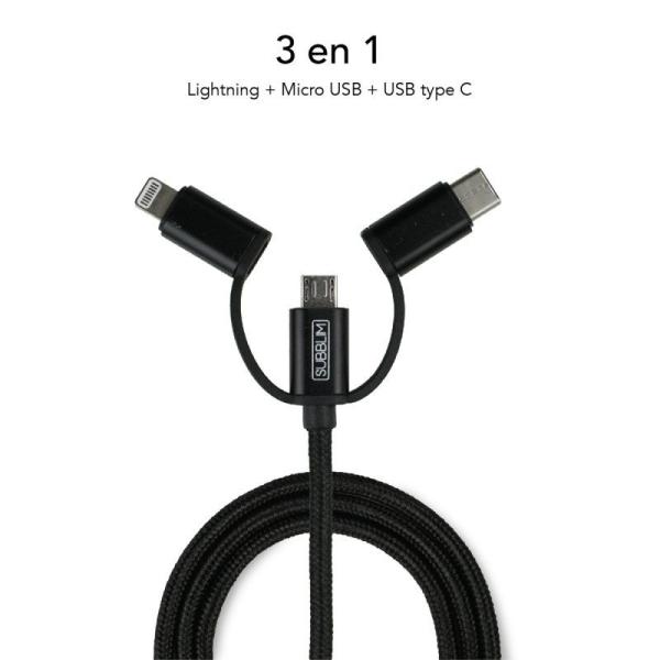 Cargador de Coche Subblim SUB-CHG-4CC002/ 2xUSB + Cable USB 3 en 1/ 2.4A/ Negro - Imagen 3
