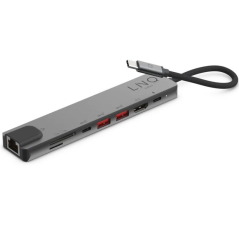 Hub USB Tipo-C Linq LQ48010/ 1xUSB Tipo-C/ 2xUSB/ 1xHDMI 4K/ 1xRJ45/ 1xLector Tarjetas SD y Micro/ 1xUSB Tipo-C PD/ Gris