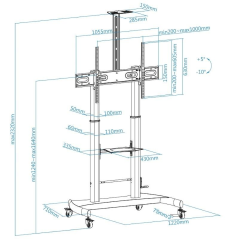 Soporte de Pie Inclinable/Nivelable con Ruedas TooQ FS20404HM-B para TV de 60-100'/ hasta 100kg