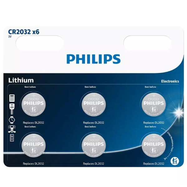 Pack de 6 Pilas de Botón Philips CR2032/ 3V - Imagen 1