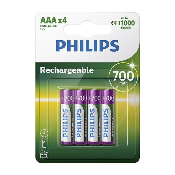 Pack de 4 Pilas AAA Philips R03B4A70/10/ 1.2V/ Recargables - Imagen 1