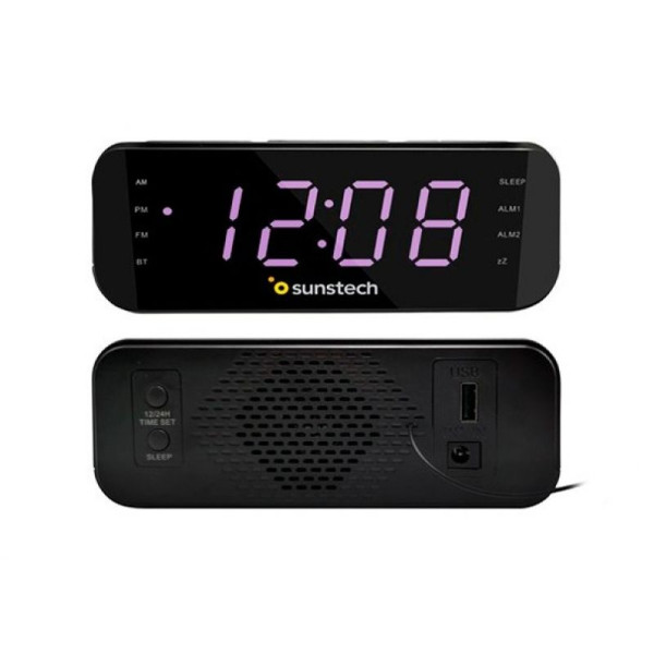 Radio despertador con base de carga inalámbrica Sunstech FRD50, Bluetooth,  FM, Altavoz integrado 3W, color Blanco