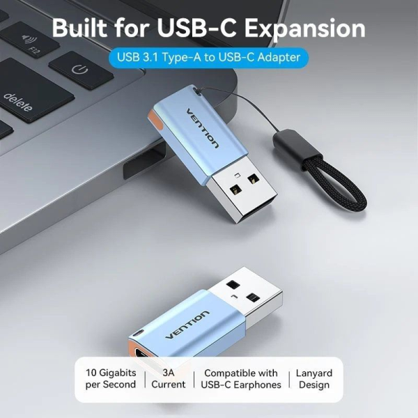 Adaptador USB 3.1 Vention CUAH0/ USB Tipo-C Hembra - USB Macho/ Gris