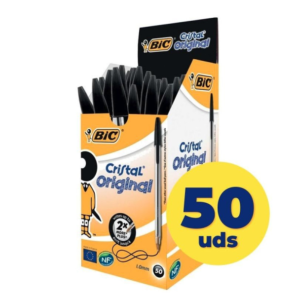 Bolígrafos de Tinta de Aceite Bic Cristal Original 8373639/ 50 unidades/ Negros - Imagen 1