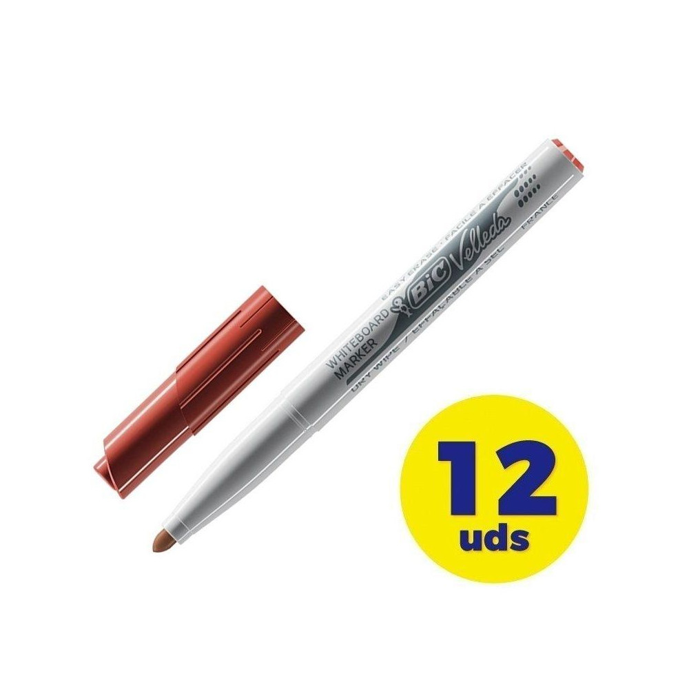 Caja de Rotuladores para Pizarra Bic Velleda 9581691/ 2mm/ 12 unidades/ Rojos - Imagen 1