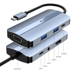 Docking USB Tipo-C Leotec LEDS04/ 2xUSB/ 1xUSB Tipo-C/ 1xUSB Tipo-C PD/ 1xHDMI/ 1xVGA/ 1xAudio/ Azul