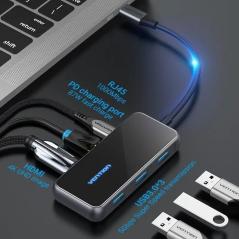 Docking USB Tipo-C Vention TFFHB/ 1xHDMI 4K/ 3xUSB/ 1xRJ45/ 1xUSB Tipo-C PD/ Gris