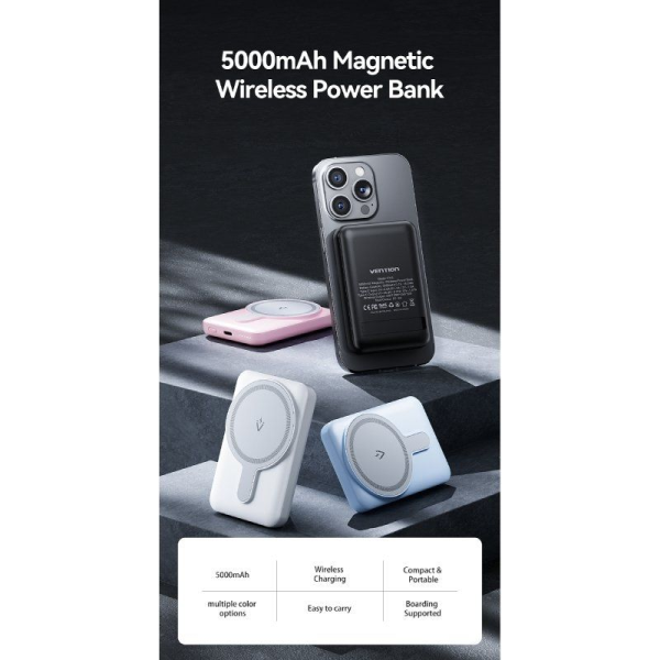 Powerbank 5000mAh Vention FHSB0/ 20W/ Wireless/ Negro