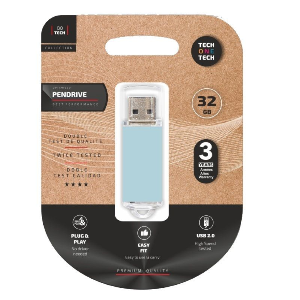 Pendrive 32GB Tech One Tech Basic USB 2.0/ Azul Cielo