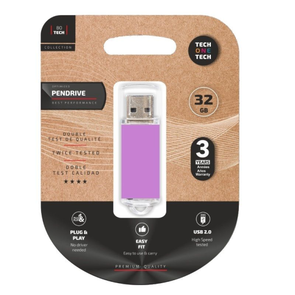 Pendrive 32GB Tech One Tech Basic USB 2.0/ Purpura Claro