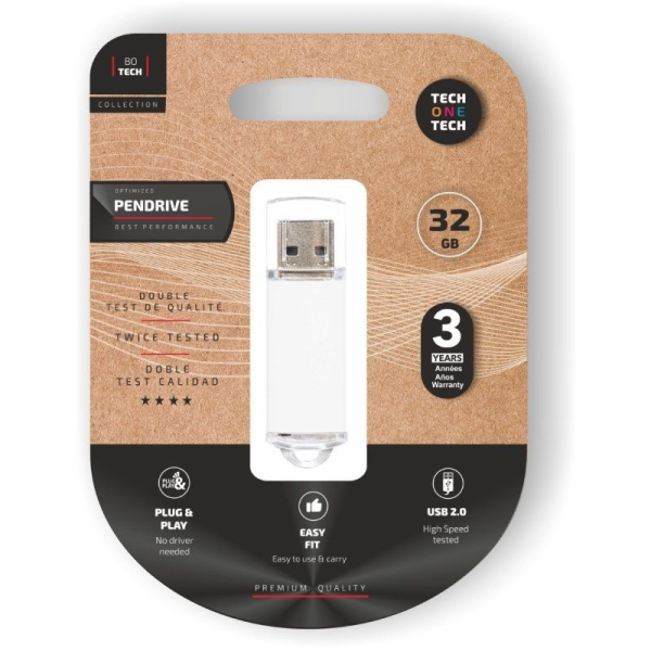 Pendrive 32GB Tech One Tech Basic USB 2.0/ Blanco