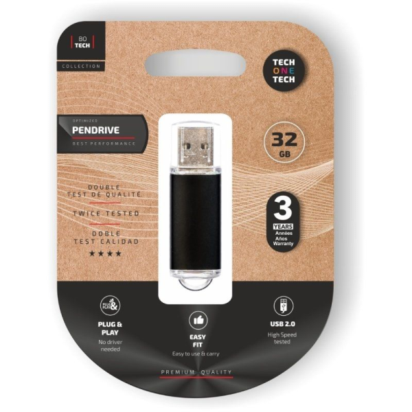 Pendrive 32GB Tech One Tech Basic USB 2.0/ Negro