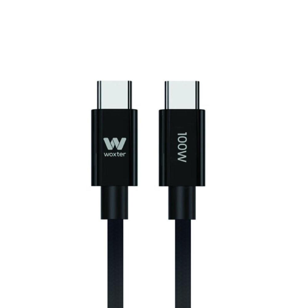 Cable USB 2.0 Tipo-C Woxter PE26-191/ USB Tipo-C Macho - USB Tipo-C Macho/ Hasta 100W/ 480Mbps/ 3m/ Negro