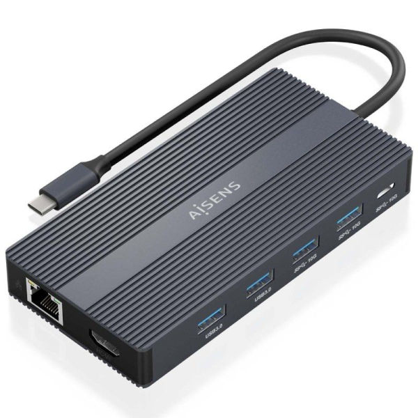 Docking USB Tipo-C Aisens ASUC-12P017-GR/ 2xHDMI/ 4xUSB/ 1xUSB Tipo-C/ 1xRJ45/ 1xDisplayPort/ 1xLector Tarjetas/ 1xUSB Tipo-C PD