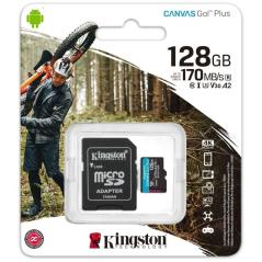 Tarjeta de Memoria Kingston CANVAS Go! Plus 128GB microSD XC con Adaptador/ Clase 10/ 170MBs