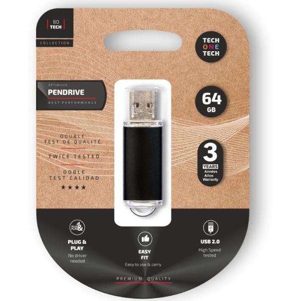 Pendrive 64GB Tech One Tech Basic USB 2.0/ Negro