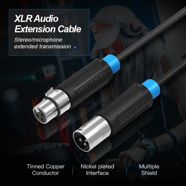 Cable Estéreo Vention BBFBJ/ XLR Macho - XLR Hembra/ 5m/ Negro