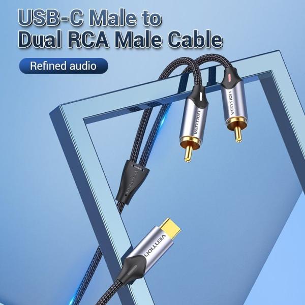 Cable Conversor Vention BGUHG/ 2x RCA Macho - USB Tipo-C Macho/ 1.5m/ Gris