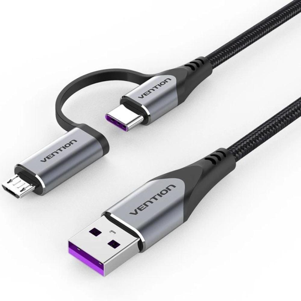 Cable USB 2.0 Vention CQFHF/ USB Tipo-C Macho - MicroUSB Macho/ USB Macho/ 480Mbps/ 1m/ Gris