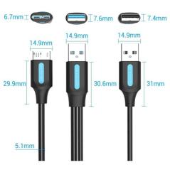 Cable USB 3.0 Vention CQPBF/ USB Macho - MicroUSB Macho/ USB 2.0 Macho/ 5Gbps/ 1m/ Negro