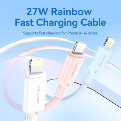 Cable USB 2.0 Tipo-C Lightning Vention LAKPF/ USB Tipo-C Macho - Lightning Macho/ Hasta 27W/ 480Mbps/ 1m/ Rosa