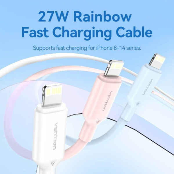 Cable USB 2.0 Tipo-C Lightning Vention LAKSH/ USB Tipo-C Macho - Lightning Macho/ Hasta 27W/ 480Mbps/ 2m/ Azul