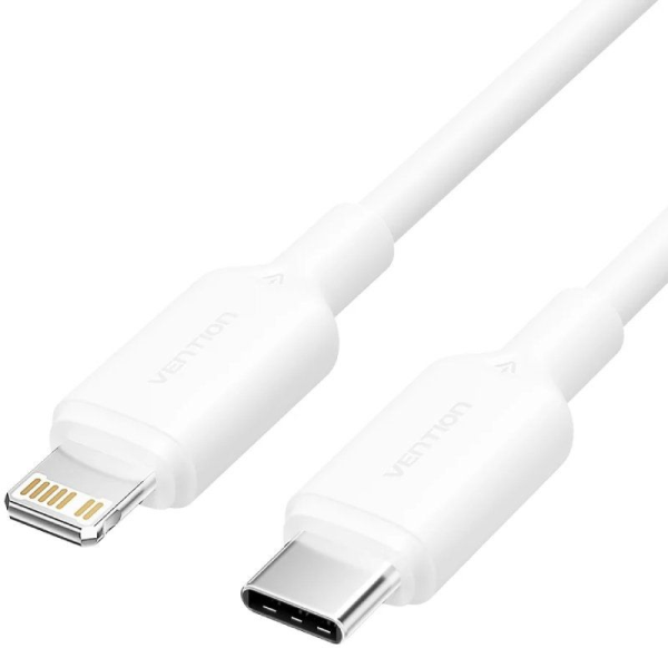 Cable USB 2.0 Tipo-C Lightning Vention LAKWH/ USB Tipo-C Macho - Lightning Macho/ Hasta 27W/ 480Mbps/ 2m/ Blanco