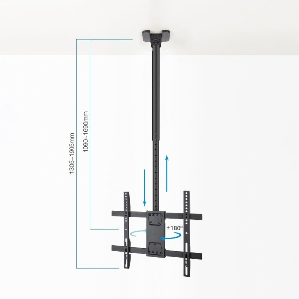 Soporte de Techo Giratorio/ Inclinable/ Nivelable TooQ LPCE1175TSLI-XL-B para TV de 32-75'/ hasta 60kg