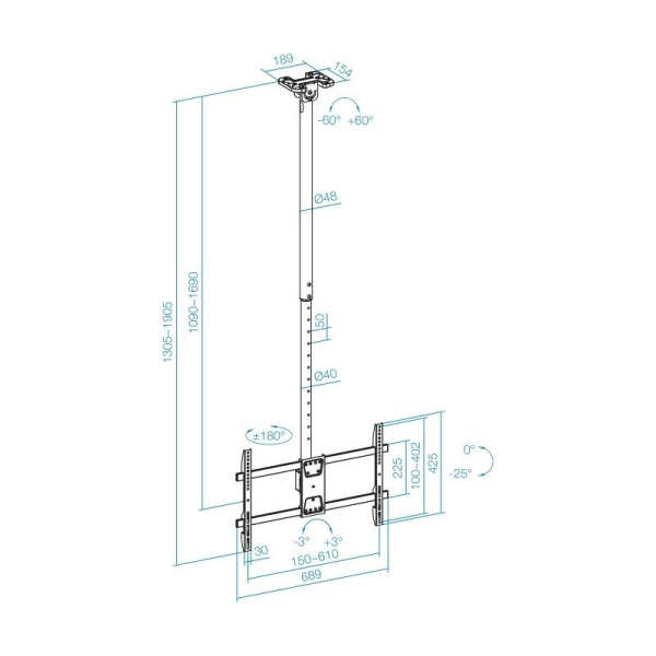 Soporte de Techo Giratorio/ Inclinable/ Nivelable TooQ LPCE1186TSLI-XL-B para TV de 43-86'/ hasta 60kg