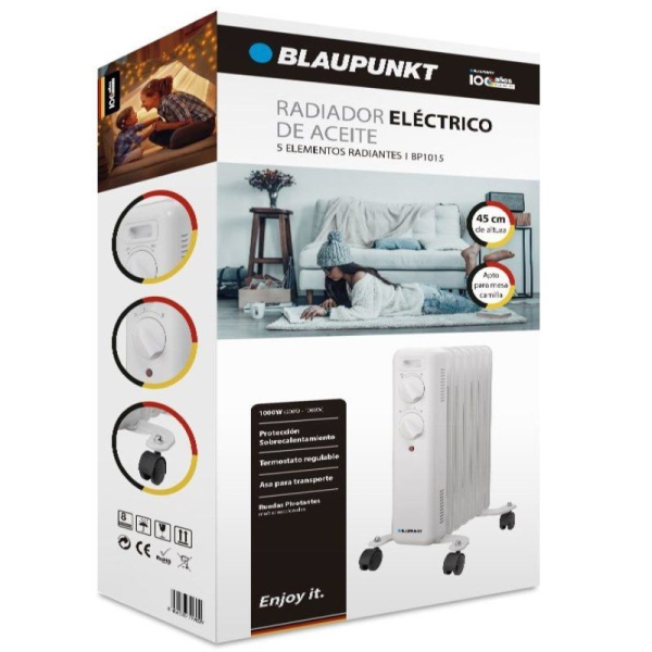 Radiador de Aceite Blaupunkt BP1015/ 1000W/ 5 Elementos Caloríficos