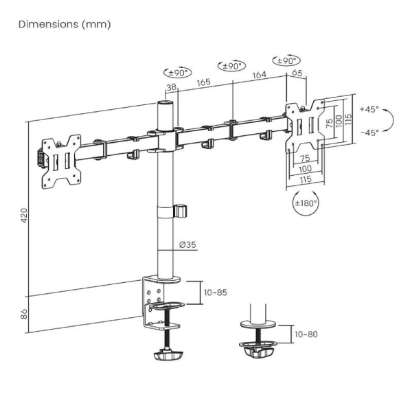 Soporte para 2 Monitores Aisens DT32TSR-279/ hasta 10kg