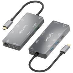 Docking USB Tipo-C Aisens ASUC-9P018-GR/ 2xHDMI/ 3xUSB/ 1xRJ45/ 1xLector Tarjetas/ 1xUSB Tipo-C PD/ Gris