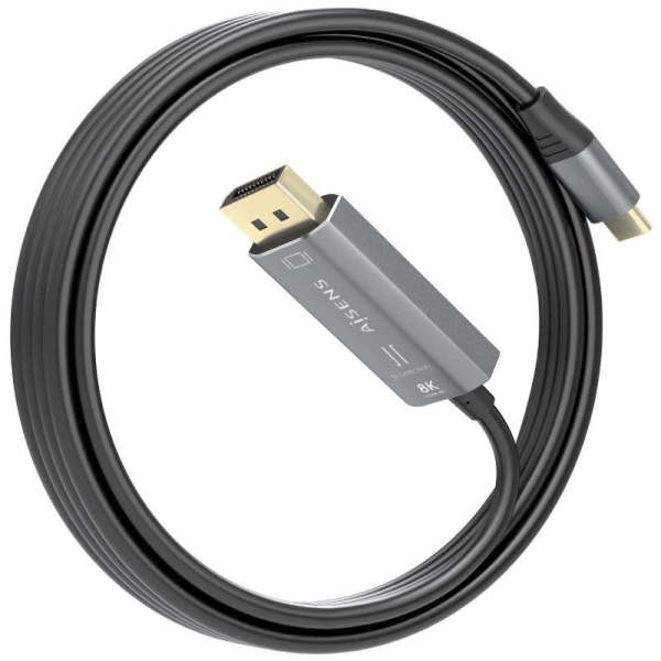 Cable Conversor Aisens A109-0880/ USB Tipo-C Macho - DisplayPort Macho/ 1.8m/ Negro