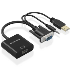 Cable Conversor Aisens A115-0872 SVGA Macho - USB Macho/ Jack Macho - HDMI Hembra/ 20cm/ Negro