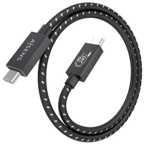 Cable USB 4.0 Tipo-C Aisens A107-0866/ USB Tipo-C Macho - USB Tipo-C Macho/ Hasta 240W/ 40Gbps/ 50cm/ Gris