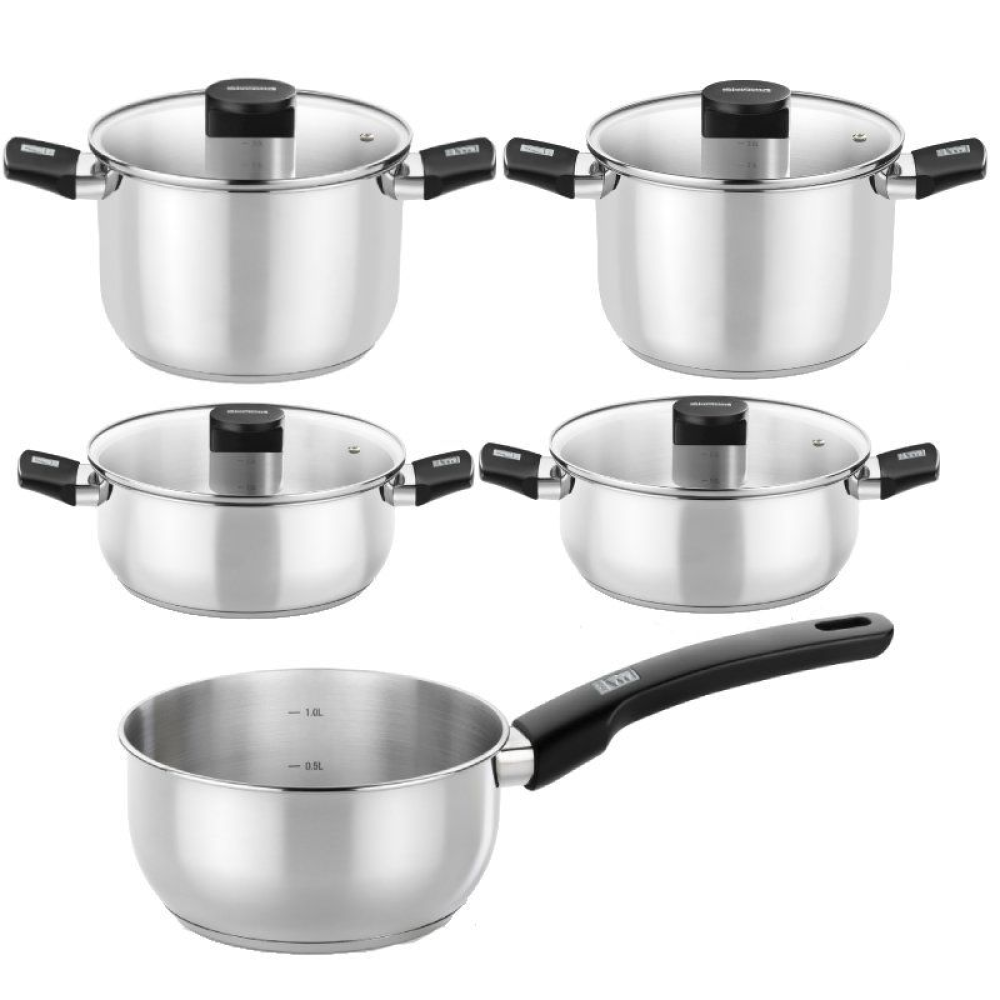 Pack Batería de Cocina Elite Monix M240002/ Cazo Ø14cm/ Ollas Ø20 - 24cm/ Cacerolas Ø20 - 24cm/ Acero Inoxidable/ Apta para Indu