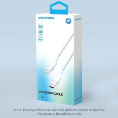 Cable USB Tipo-C Lightning Vention LALWF/ USB Tipo-C Macho - Lightning Macho/ 27W/ 480Mbps/ 1m/ Blanco