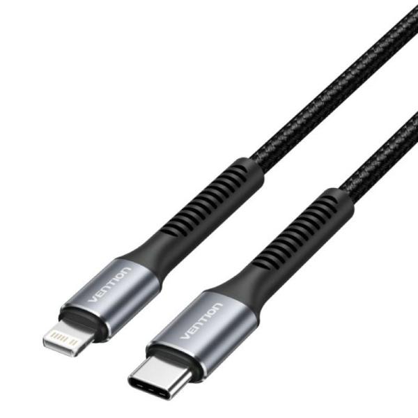 Cable USB Tipo-C Lightning Vention H16BF/ Lightning Macho - USB Tipo-C Macho/ 27W/ 480Mbps/ 1m/ Negro