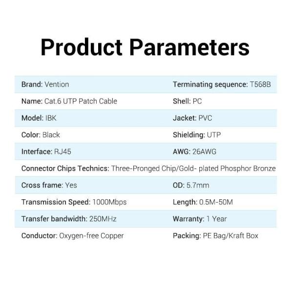 Cable de Red RJ45 26AWG UTP Vention IBKBK Cat.6A/ 8m/ Negro