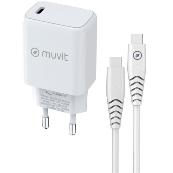 Cargador de Pared Muvit For Change MCPAK0044/ 1xUSB Tipo-C + Cable USB Tipo-C/ 20W