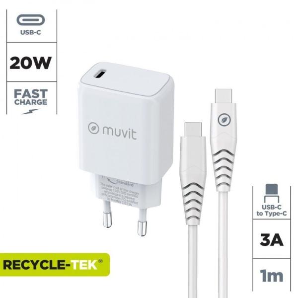 Cargador de Pared Muvit For Change MCPAK0044/ 1xUSB Tipo-C + Cable USB Tipo-C/ 20W