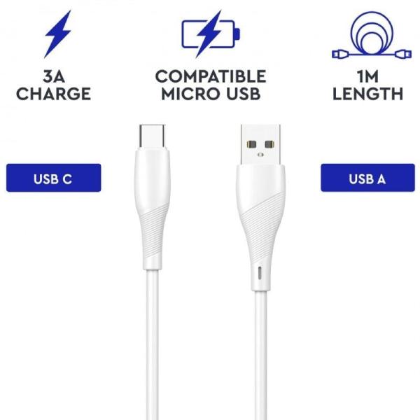 Cable USB 2.0 Tipo-C Myway MWUSC0019/ USB Macho - USB Tipo-C Macho/ 1m/ Blanco